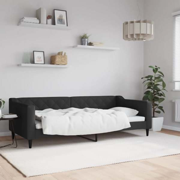 vidaXL Tagesbett Schwarz 90x200 cm Stoff, Massivholz, 354163