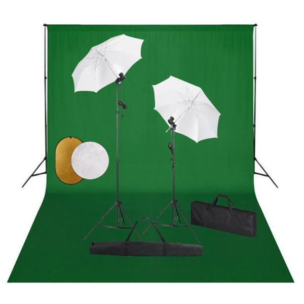 vidaXL Fotostudio-Set mit Lampen, Schirmen, Hintergrund & Reflektor, 3067073