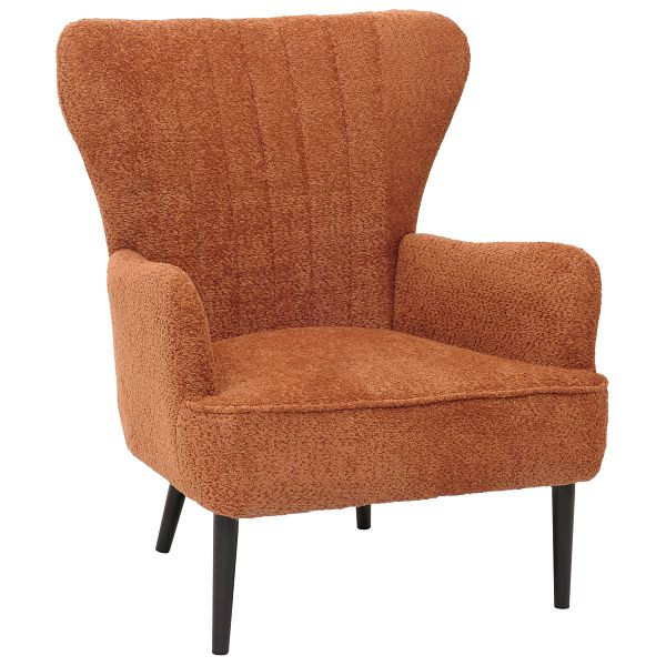 Mendler Lounge-Sessel HWC-K37, Cocktail-/Ohrensessel Polsterstuhl Retro Vintage Stoff Chenille (500g/m²) Öko-Tex, orange, 109061
