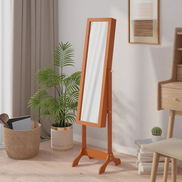 vidaXL Standspiegel 34x37x146 cm, braun, Holzwerkstoff, Glas, 351765