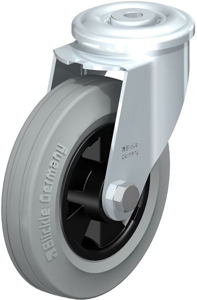 Blickle LER-VPP 160R-SG Stahlblech-Lenkrolle mit Rückenloch, Vollgummi, Grau, 703009