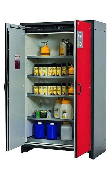 asecos Sicherheitsschrank Q-CLASSIC-30, Q30.195.116 in verkehrsrot RAL 3020 mit 4x Fachboden (Edelstahl), 31003-066-30009
