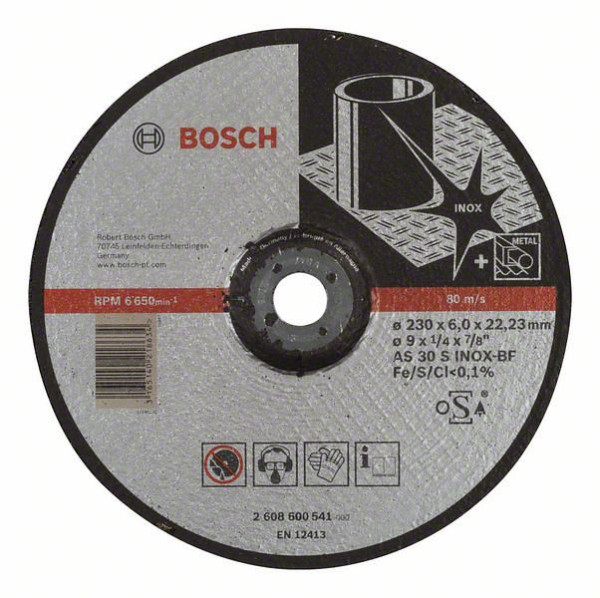 Bosch Schruppscheibe gekröpft Expert for Inox AS 30 S INOX BF, 230 mm, 22,23 mm, 6 mm, VE: 10 Stück, 2608600541