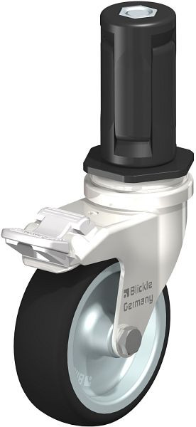 Blickle LRXA-PATH 75G-FI-EXR04 Edelstahl-Apparate-Lenkrolle mit Expander & Feststeller, Thermoplastisches Polyurethan, Grau, 853350