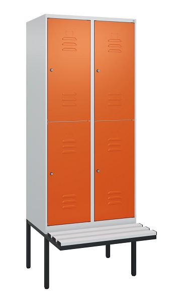 C+P Doppelstöckiger Spind Classic PLUS, 2 Abteile, 2120x800x815mm, 7035/2004, Zylinderschlösser, schwebende Sitzfläche, 0803407-22 S10185