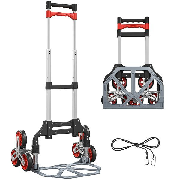 HOMCOM Faltbarer Treppensteiger-Trolley, 6-Rad-System, trägt 70 kg, Aluminium, Rot, B71-068V00RD