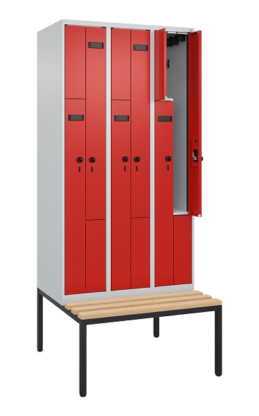 C+P Z-Spind Evolo PLUS, 6 Fächer, 2120x900x815mm, 7035/3020, Drehriegel, Sitzfläche Buche-Hartholz, Sitzbank, 0490537-306 S10012