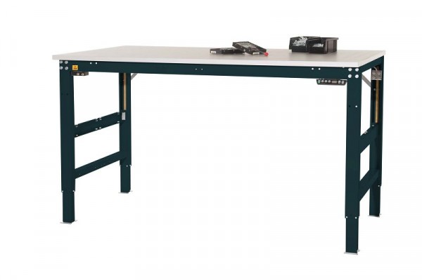 Manuflex ESD-Arbeitstisch UNIVERSAL ERGO E Memory mit Kautschukplatte, BxTxH = 1500 x 800 x 722-1002 mm, Anthrazit, LU9553.7016