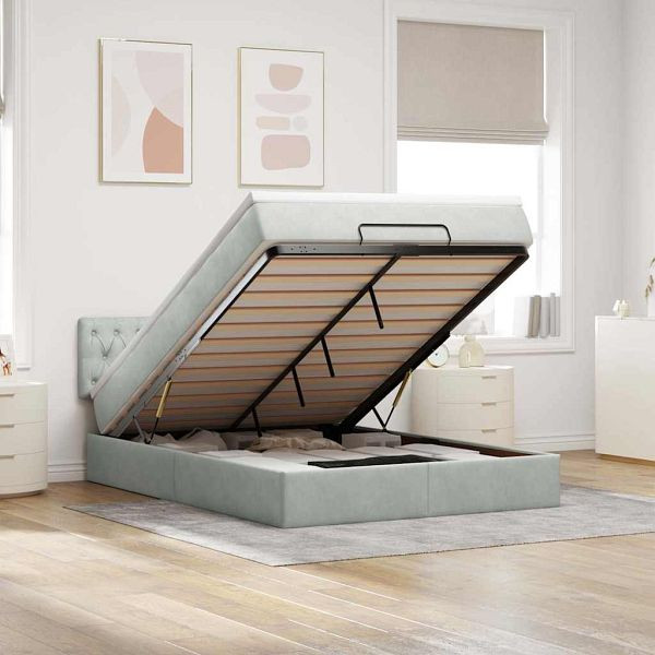 vidaXL Ottoman-Bett mit Matratze Hellgrau 140x190 cm Samt, 3311843