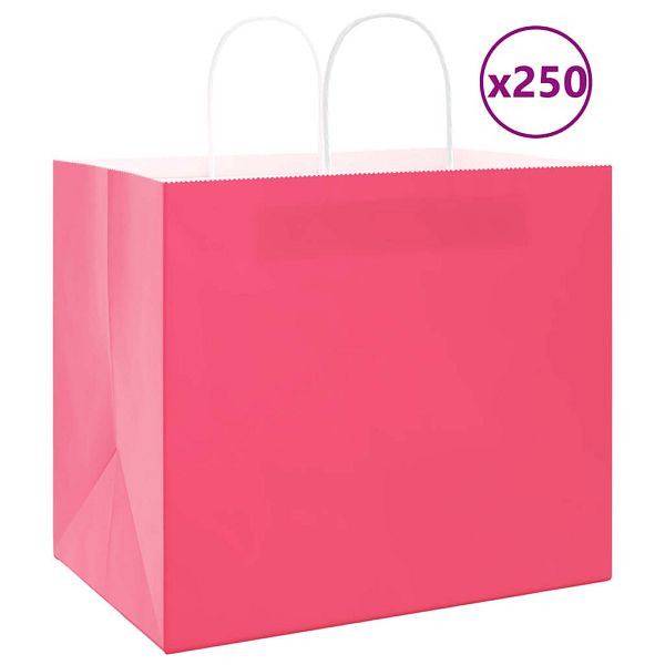 vidaXL Papiertragetaschen 250 Stk. mit Henkeln Rosa 32x22x28 cm, 4101680