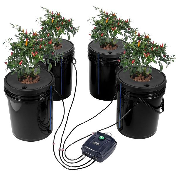 VEVOR DWC Hydrokultur-Anbausystem Tiefwasserkultur 20L 4x Eimer mit Luftpumpe, SSSPXTYX4110VW1XKV2