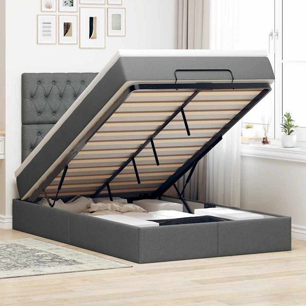 vidaXL Ottoman-Bett mit Matratze & LEDs Dunkelgrau 120x200 cm Stoff, 3314080