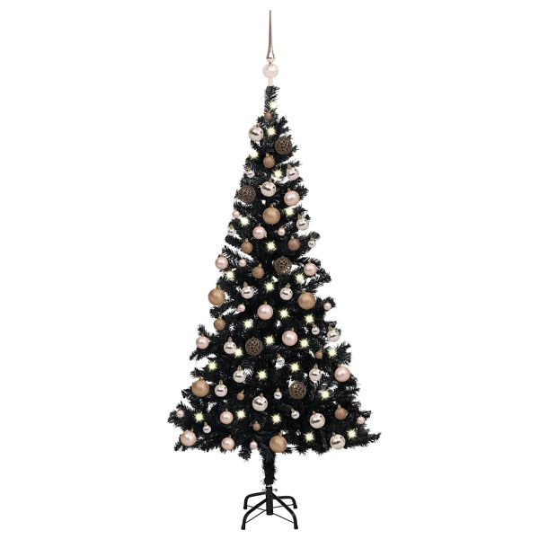 vidaXL Künstlicher Weihnachtsbaum Beleuchtung & Kugeln Schwarz 180 cm, 3077590