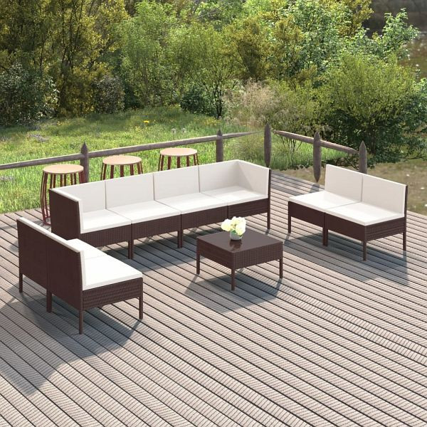vidaXL 9-teilig Garten-Lounge-Set mit Auflagen Poly Rattan Braun, 3094359