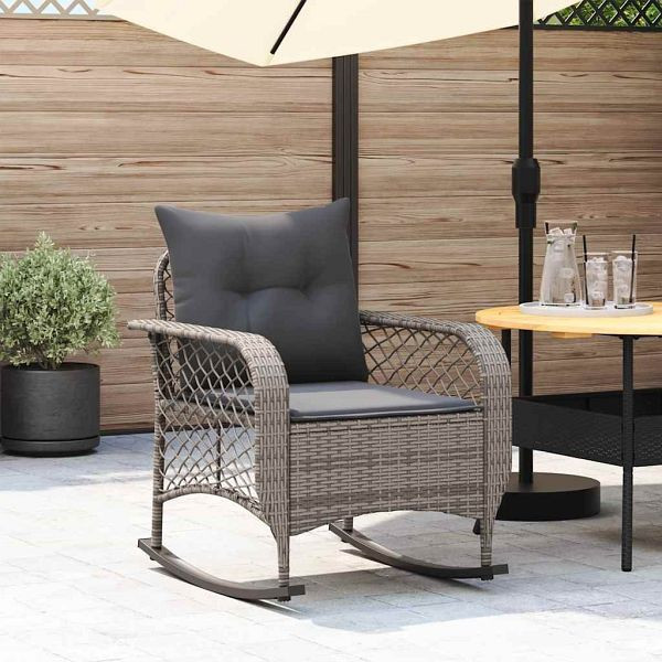 vidaXL Garten-Schaukelstuhl mit Kissen Grau Poly Rattan, 4104195