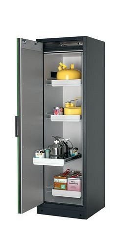 asecos Feuerbeständiger Gefahrstoffschrank Select W-64L, 4 Auszugswannen, Tür grün (links), 201000