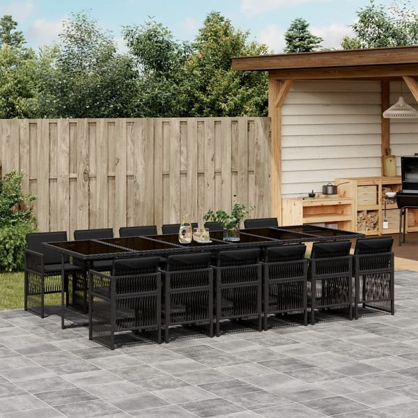 vidaXL 13-tlg. Garten-Essgruppe mit Kissen Schwarz Poly Rattan, 3210943