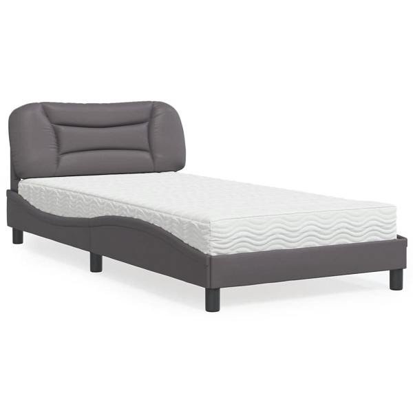 vidaXL Bett mit Matratze Grau 100x200 cm Kunstleder, 3208706