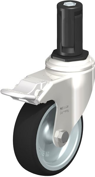 Blickle LKRXA-PATH 101G-11-FI-EXR14 Edelstahl-Apparate-Lenkrolle mit Expander & Feststeller, Thermoplastisches Polyurethan, Grau, 853428