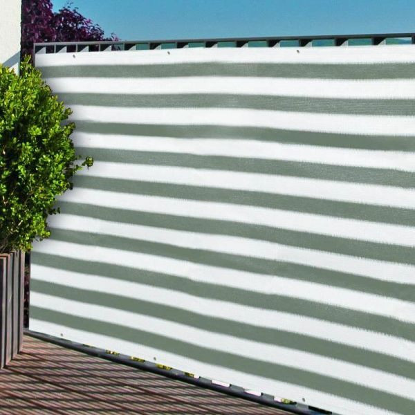 NOOR Balkonblende mit Ösen Sichtschutz Balkon, Größe 0,90 x 3m Farbe: grau / weiß, 0265-1