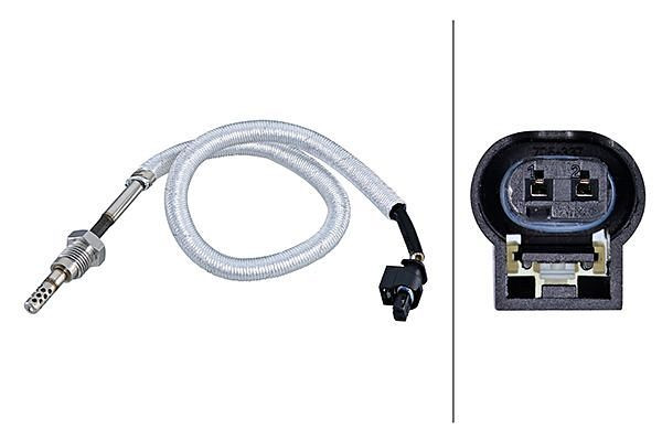HELLA Sensor, Abgastemperatur, 2-polig, geschraubt, Kabel: 410mm, 6PT 010 376-441