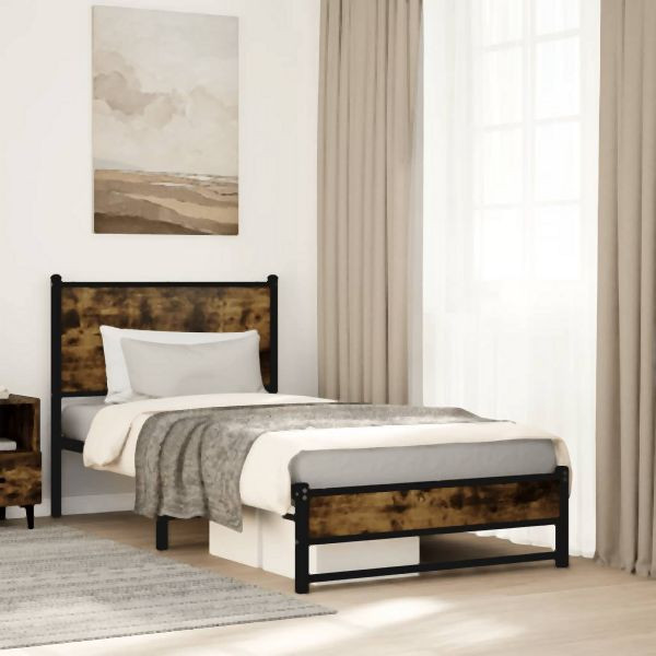 vidaXL Metallbett ohne Matratze Räuchereiche 75x190 cm, 4007822