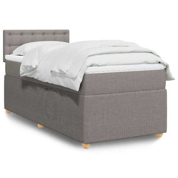vidaXL Boxspringbett mit Matratze Taupe 100x200 cm Stoff, 3289685