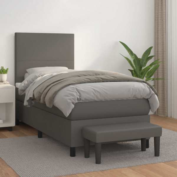 vidaXL Boxspringbett mit Matratze Grau 80x200 cm Kunstleder, 3137513