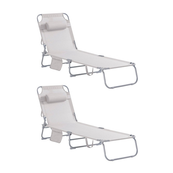 SoBuy Sonnenliegen 2er-Set Beige 193x56x81cm, Industriell, VE: 2 Stück, OGS35-MIX2