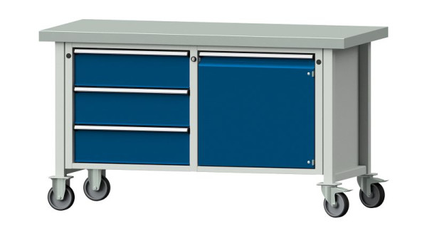 ANKE Werkbänke Kastenwerkbank, Modell 106 V, 1500 x 700 x 850 mm, RAL 7035/5010, ZBP 50 mm, fahrbar, 305.610