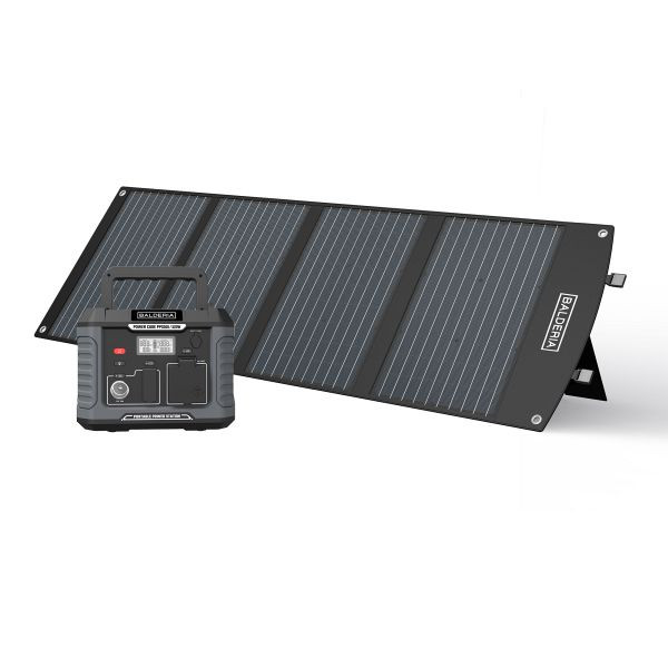BALDERIA Power Set PS500-120 Mobiler Stromerzeuger/Stromspeicher/Solar-Generator: Tragbare Powerstation 500W + Solarpanel 120W, PPS500-SP120, 4262354946885