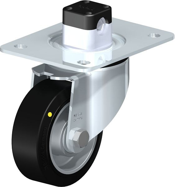 Blickle LK-ALEV 100K-3-CS11-EL Stahlblech-Lenkrolle, schwere Ausführung, mit Anschraubplatte & Zentralfeststeller, Elastik-Vollgummi, Schwarz, 851994