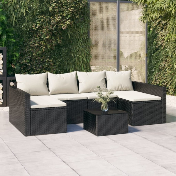vidaXL 2-tlg. Garten-Lounge-Set mit Kissen Schwarz Poly Rattan, 362343