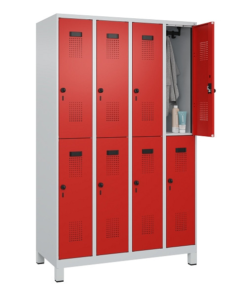 C+P Doppelstöckiger Spind Evolo PLUS, mit Füßen, 8 Fächer, 1950x1200x500mm, 703, Frontfarbe RAL 3020 Verkehrsrot, Drehriegel, 049310-40 S10005