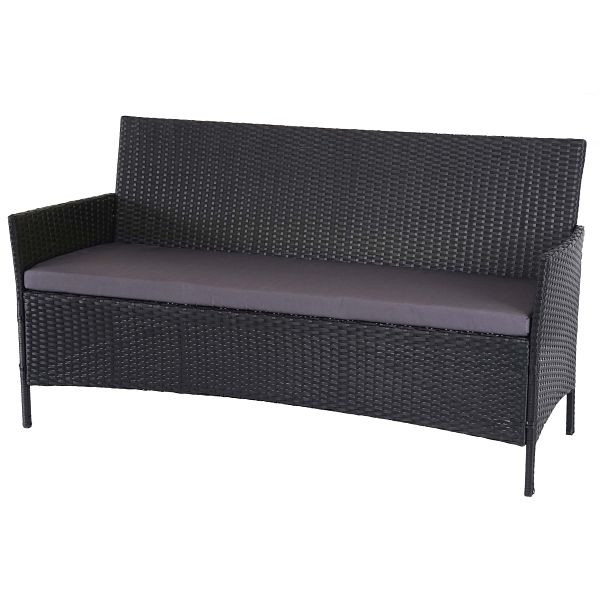 Mendler 3-Sitzer Poly-Rattan Gartenbank Halden, Sitzbank, anthrazit, Kissen anthrazit, 64288