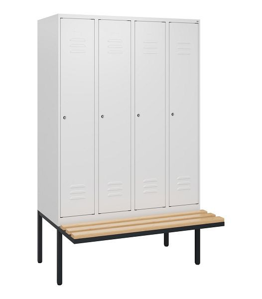 C+P Umkleidespind Classic PLUS, 4 Abteile, 1950x1200x815mm, 9016/9016, Zylinderschlösser, Buche-Sitzleisten, 0800405-40 S10029