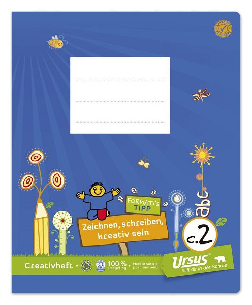 URSUS Formati Creativheft Quart C.2 - 20 Blatt 100g/qm Zeichnen + 10mm liniert, 060541042