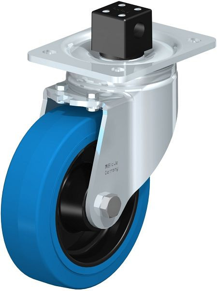 Blickle LH-POEV 160XR-CS13-SB Stahlblech-Lenkrolle, Schwerlast-Ausführung, mit Anschraubplatte & Zentralfeststeller, Elastik-Vollgummi, Blau, 851817