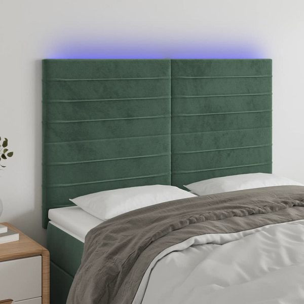 vidaXL LED Kopfteil Dunkelgrün 144x5x118/128 cm Samt, 3122615