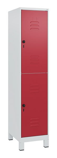 C+P Doppelstöckiger Spind Classic PLUS, Füße, 1800x400x500mm, 7035/3003, Drehriegel, 0803107-12 S10001