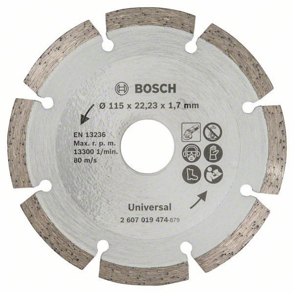 Bosch Diamanttrennscheibe für Baumaterial, Durchmesser: 115 mm, VE: 5 Stück, 2607019474