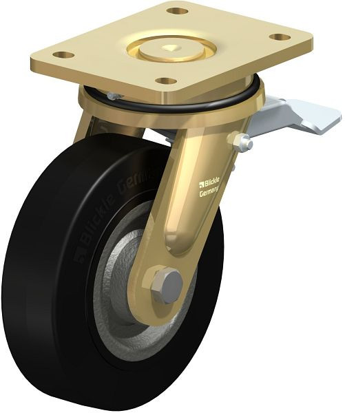Blickle LS-SE 160K-ST Stahlgeschweißte Schwerlast-Lenkrolle, schwere Drehkranz-Ausführung mit Feststeller, Elastik-Vollgummi, Schwarz, 51219