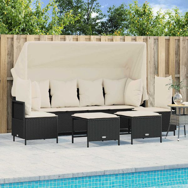 vidaXL 5-teilig Garten-Sofagarnitur mit Kissen Schwarz Poly Rattan, 3261551
