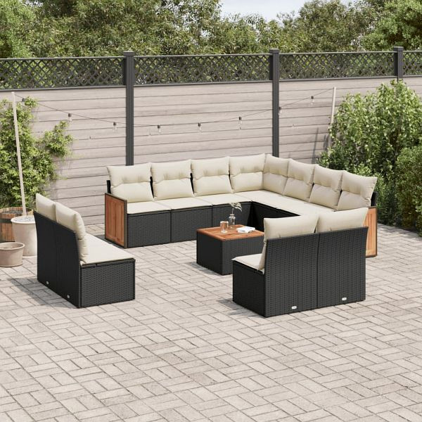 vidaXL 12-teilig Garten-Sofagarnitur mit Kissen Schwarz Poly Rattan, 3227771