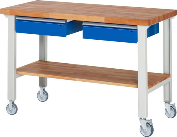RAU Fahrbare Werkbank 7002A7, 1500x700x1000mm, je 2 Bockrollen und Lenkrollen, 05-7002A7-157B4S22.11