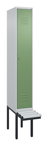 C+P Umkleidespind Classic PLUS, 2120x300x815mm, 7035/6011, Zylinderschloss, 3 Doppel-Haken, 0800407-10 S10021