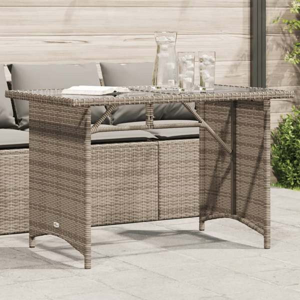 vidaXL Gartentisch mit Glasplatte Grau 110x68x70 cm Poly Rattan, UV-beständig, 366352