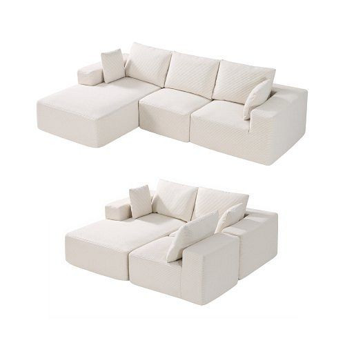 VEVOR Modulares L-förmiges Schlafsofa mit Schaumstoff, Cordstoff (545 kg/265 cm), Kissen, Beige, ZHSSFLX100101C7P1V0