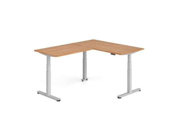 Hammerbacher Sitz-Steh-Winkeltisch 200x160cm Nussbaum/Silber, VXDSMW1612/N/S