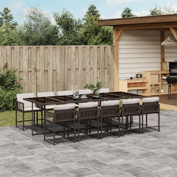 vidaXL 11-teilig Garten-Essgruppe mit Kissen Braun Poly Rattan, 3211473